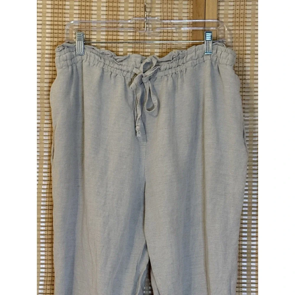 H&M Womens XL Pants Tan Linen Blend Beach Resort Vacation Casual Coastal